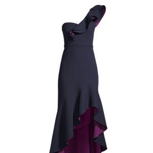 Brand new with tags BCBG Women's Blue One-shoulder Ruffle High-low Dress